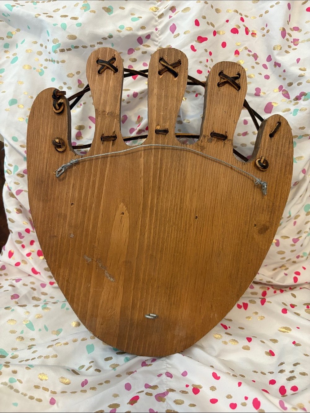 Rustic Wooden Wall Shelf for baseball, bat and glove - Picture 2 of 5